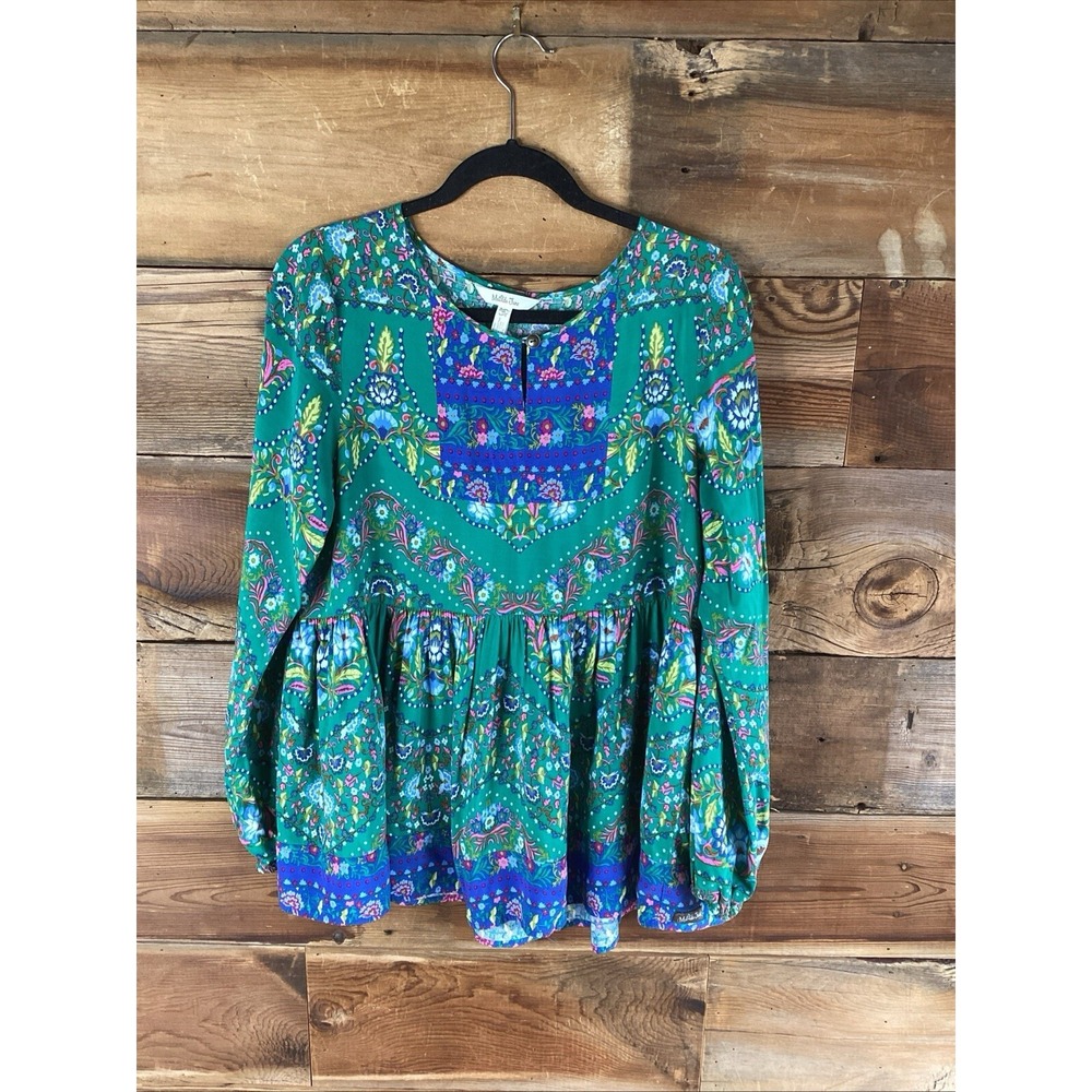 Matilda Jane Evergreen Make Believe Long Sleeve Peplum Hem Baby Doll Top  Boho M